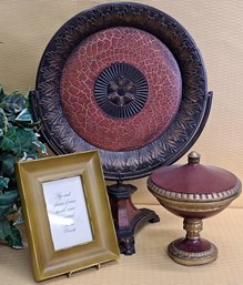 Large Old World Style Decorative Charger, Pedestal Bowl And Fun Quote