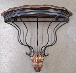 Old World Style Wood And Wrought Iron Hanging Wall Shelf