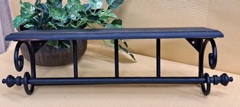 Cool Wooden Shelf With Wrought Iron Look Towel Holder