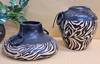 Two Zebra Decorator Vases With Rings