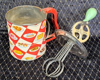 Vintage Flour Sifter And Rotary Egg Beater