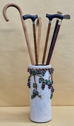Tuscan Ceramic Umbrella Stand With A Variety Of Canes