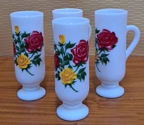 Vintage Avon Red Rose Milk Glass Irish Coffee Mugs