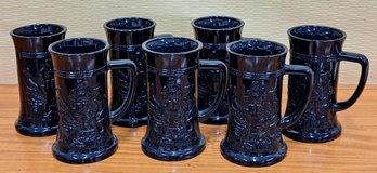 7 Vintage Tiara/Indiana Black Glass Steins