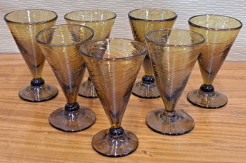 Vintage Hand Blown Amber Cocktail Glasses Set Of 7