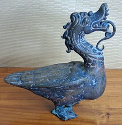 Rare Vintage Bronze Duck With Dragon Head