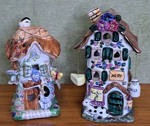 Vintage Ceramic Elements Dairy Barn  And Cat's PJ's Inn Candle Lights