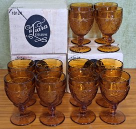 Amber Tiara Indiana Glass Footed Goblets Set Of 12