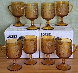 Amber Tiara Indiana Glass Footed Mugs Set Of 8