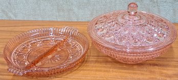 Vintage Indiana Glass Candy Dish And Tidbit Tray