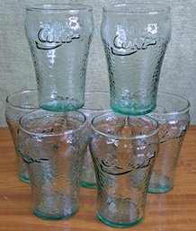 Set Of 7 Vintage Light Green Coca Cola Glasses