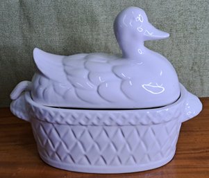 Vintage White Ceramic Duck Soup Tureen W/ Ladle