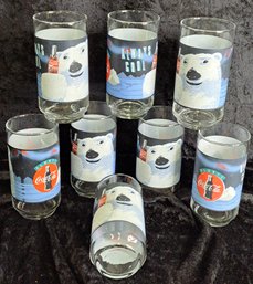 Vintage Set Of 8 Indiana Glass Coca Cola Tumblers Polar Bears 1995