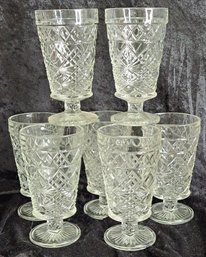 Set Of 7 Vintage Hazel Atlas Clear Glass 'gothic' 10 Oz Footed Glasses
