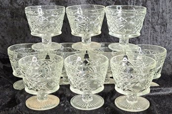 Set Of 10 Hazel Atlas 1950's Gothic Clear Glass Footed Sherbet Cups