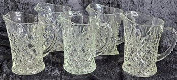 Set Of 5 Anchor Hocking Prescut Clear Pitchers