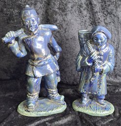 Tall, Vintage Cermaic Chinese Man And Woman Worker Figurines