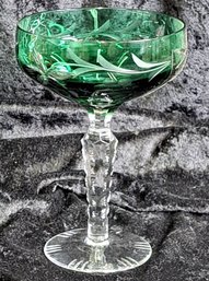 One Lausitzer LA5 Green Cut To Clear Crystal Hock Wine