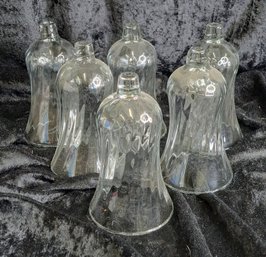 Set Of 6 Vintage Clear Glass Pegged Votive Swirl Design