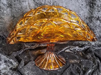 Indiana Glass Amber Lace Edge Pedestal Banana Boat Bowl