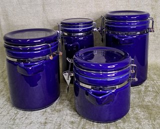 Set Of Four Cobalt Blue Graduated Canisters (no Scoops)