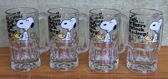 Set Of Four Vintage Snoopy And Woodstock Rootbeer Mugs