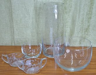 Crystal Vase, Bowls, Sugar And Creamer