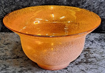 Big Beautiful Vintage Handblown Amber Frosted Bowl