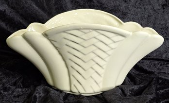 Rare Vintage Alamo Pottery Fan Vase Ceramic Aqua Flared Woven Fish Scale