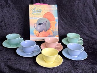 Vintage Lu-Ray Pastels  By Taylor Smith & T (TS&T) Teacups And Saucers Plus Collectors Book