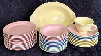 Vintage TS&T Lu-Ray Pastels Dessert Plates, Saucers, Fruit Bowls