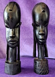 Beautiful Pair Of Ebony Busts From Africa
