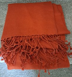 Beautiful Pumpkin Color Silk And Cashmere Scarf/ Shawl