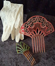 Vintage Hair Combs And Gloves