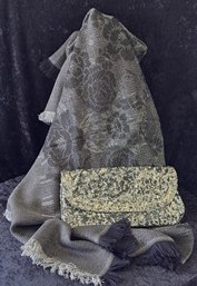 Great Sequined Clutch And Metallic Scarf