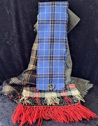 Scottish Kilt Pin And 4 Wool Plaid Scarves