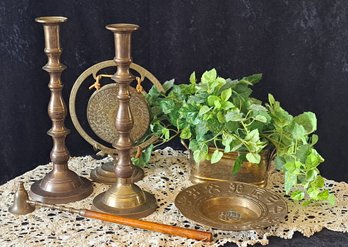 Brass Candlesticks, Snuffer And More