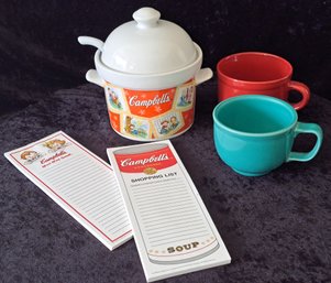 Vintage Campbell's Soup Tureen, Soup Mugs And Notepads