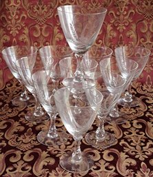 11 Vintage Lenox Wheat Pattern Etched Crystal Wine Goblets