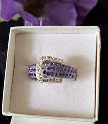 NWT Beautiful Sterling Buckle Style Ring With Crystals By Artistique
