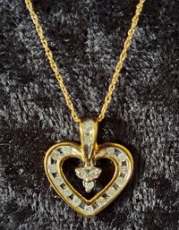Lovely 10K Gold And Diamond Heart Pendant And 10K Chain In Lenox Box
