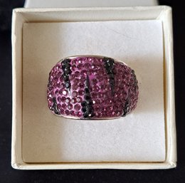 NWT Stainless Steel Purple And Black Crystal Dome Ring