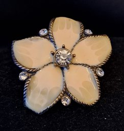 Vintage One Of A Kind Molded Resin, Brass And Rhinestone Ring