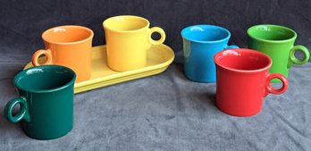 6 Fiesta Ware O Ring Cups And Small Tray