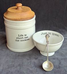 Mud Pie  Cookie Jar And Queso Bowl And Spoon