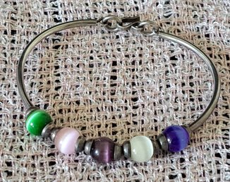 Vintage Sterling Bracelet With Multi Color Glass Beads
