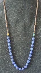 Lapis Bead Necklace With Suede Cord