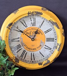 Antique Style Yellow Distressed Metal Wall Clock