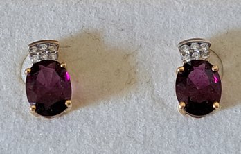Fabulous 14K Rhodolite Garnet And Diamond Earrings