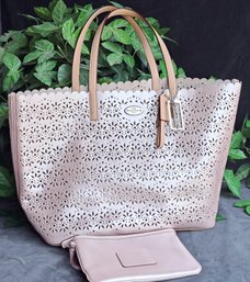 Coach Pink Eyelet Tote Bag With Small Wristlet